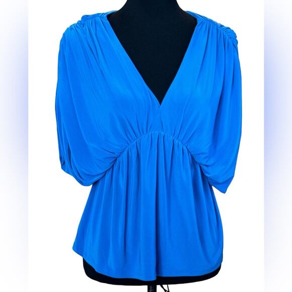 New ~ EXPRESS ~ Deep V-Neck Short Sleeve Draped Peplum Top Size XS - Picture 3 of 7